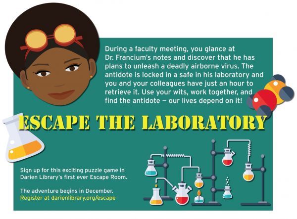 Poster for an Escape Room event titled Escape the Lab